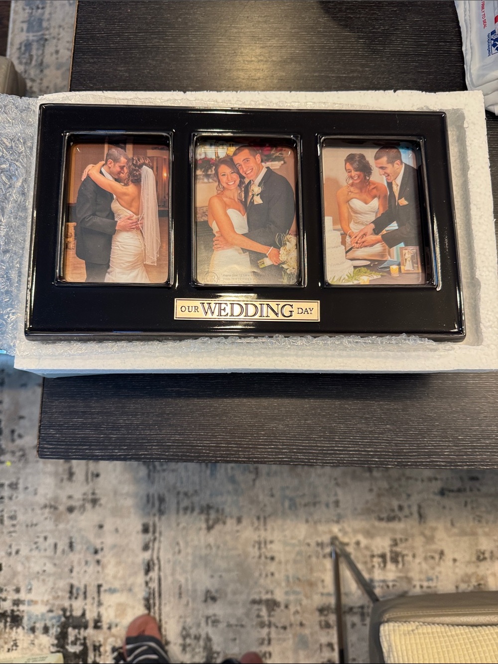 Grasslands Road Black Triple Photo Frame with 'Our Wedding Day' Plaque